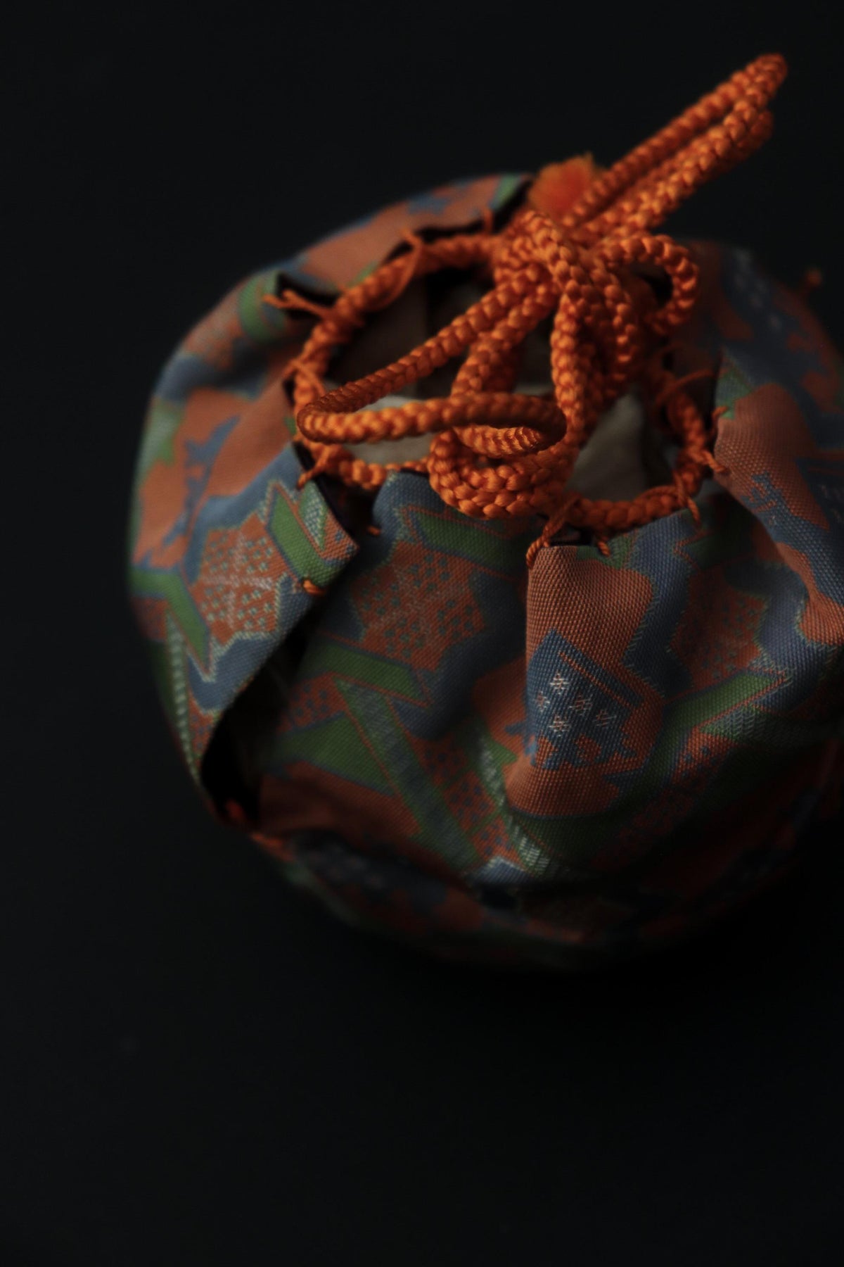 Japanese Shifuku Silk Style Drawstring Pouch, Geometric Pattern Tea Ceremony Bag, Vintage Textile Art Object
