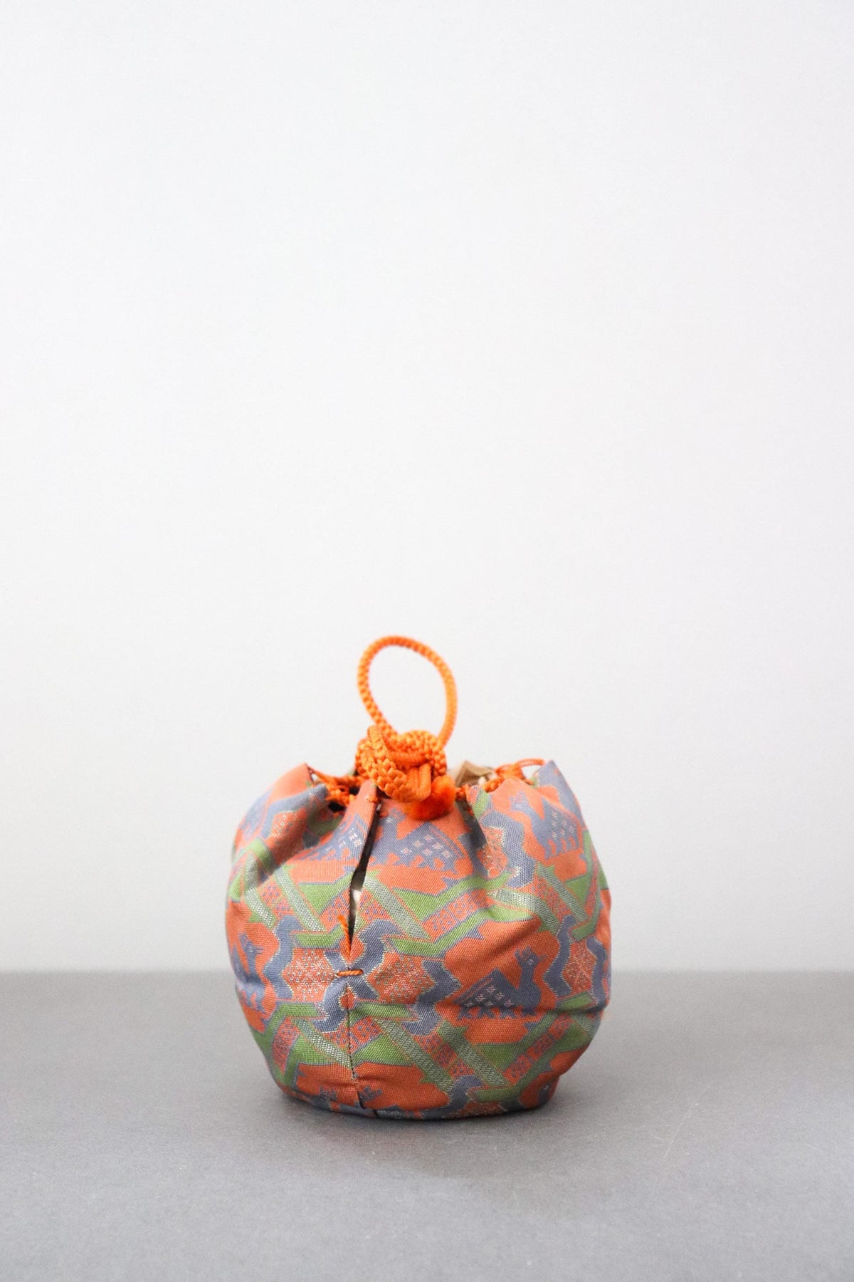 Japanese Shifuku Silk Style Drawstring Pouch, Geometric Pattern Tea Ceremony Bag, Vintage Textile Art Object