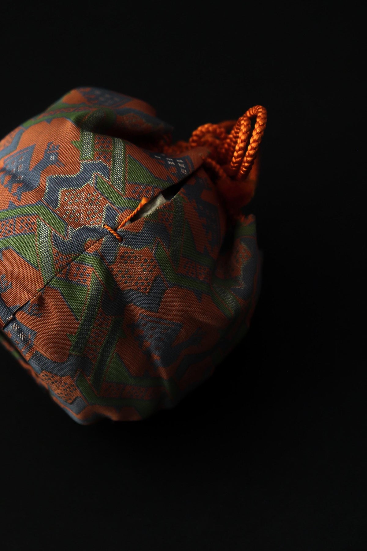 Japanese Shifuku Silk Style Drawstring Pouch, Geometric Pattern Tea Ceremony Bag, Vintage Textile Art Object