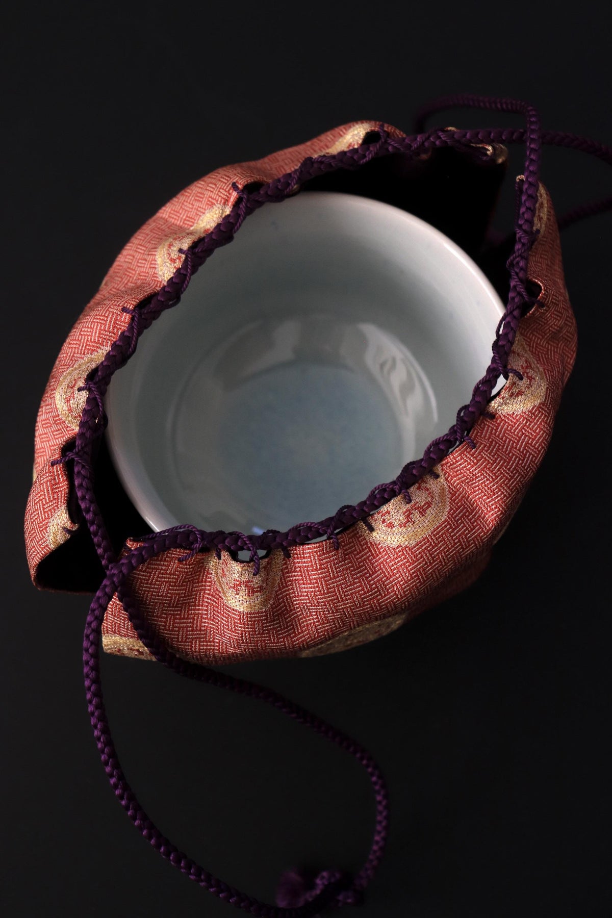 Vintage Japanese Silk Shifuku Pouch, Pink Round Pattern Tea Bowl Bag, Traditional Tea Ceremony Textile, Drawstring Cover