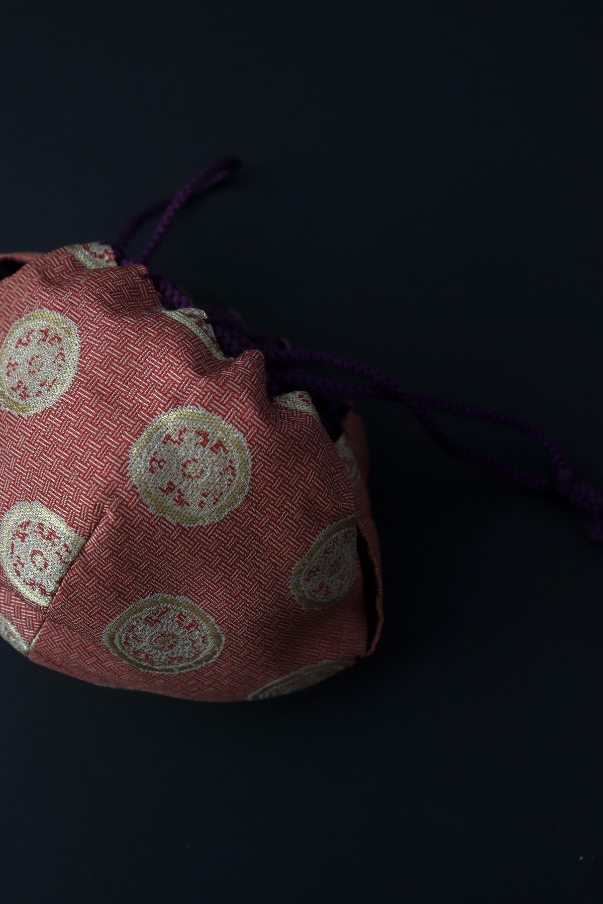 Vintage Japanese Silk Shifuku Pouch, Pink Round Pattern Tea Bowl Bag, Traditional Tea Ceremony Textile, Drawstring Cover