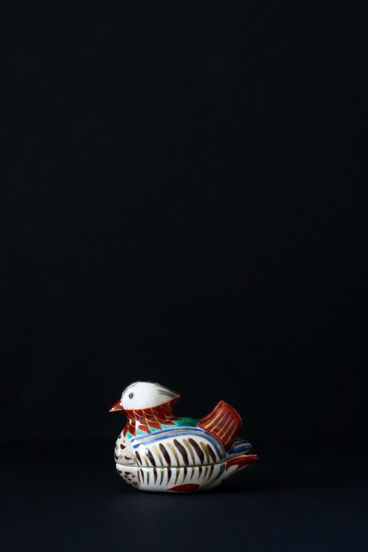 Japanese Mandarin Duck Kogo Incense Box, Omuro Kiln Style, Colorful Ceramic Bird Sculpture, Tea Ceremony Art