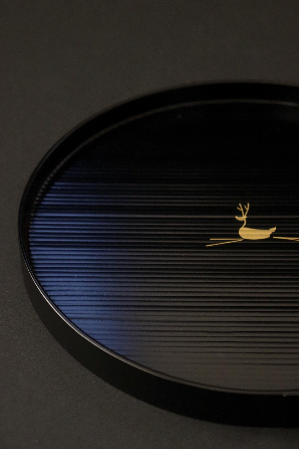 Vintage Zohiko Kyoto Japanese Lacquer Tray, Black Round Serving Tray 22cm, Gold Deer Motif, Japanese Lacquerware