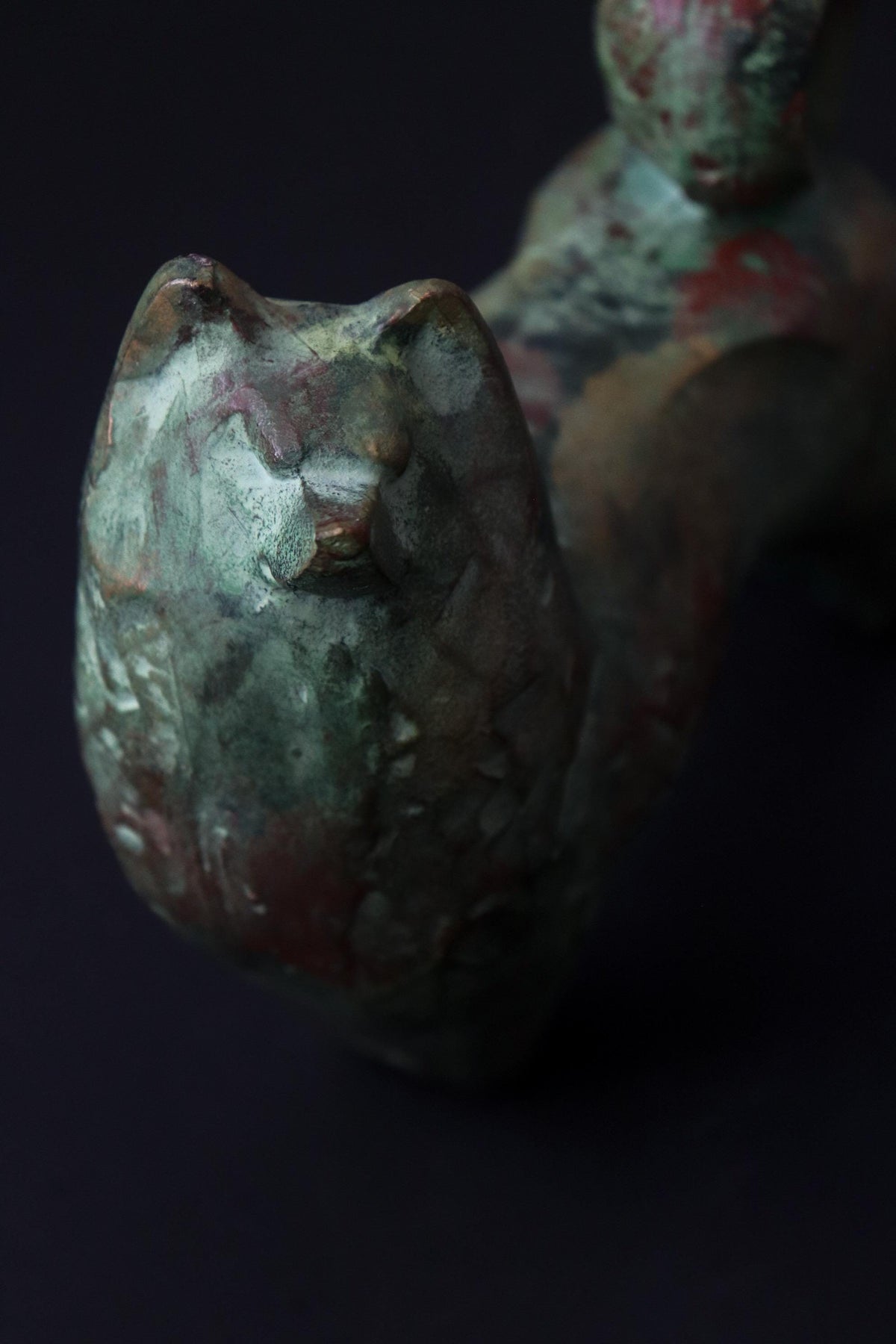 Vintage Sotaro Saegusa Japanese Cast Iron Dog Sculpture, Verdigris Patina, Modernist Zodiac Art Object, Original Box