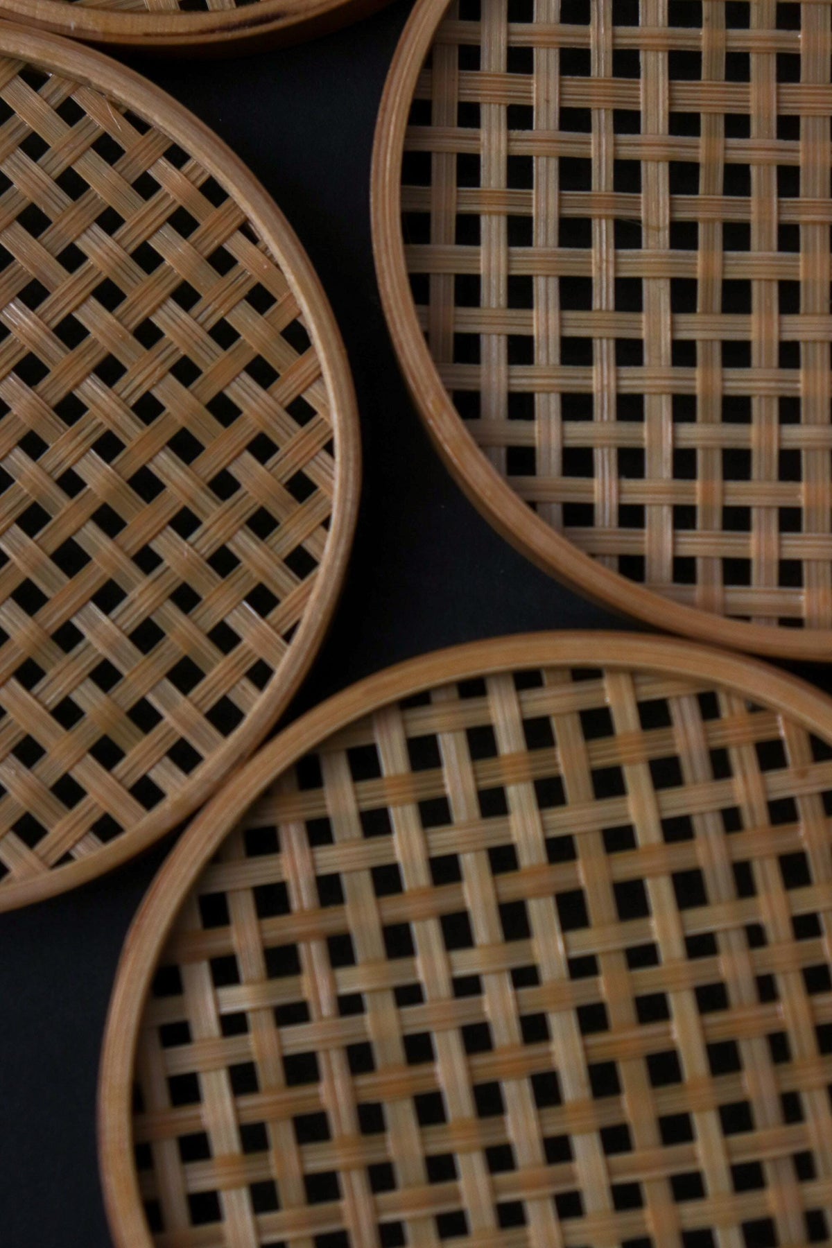 Vintage Japanese Bamboo Coasters Set of 5, Handwoven Style Bamboo Tea Coasters, Small Round Japanese Tea Accessories
