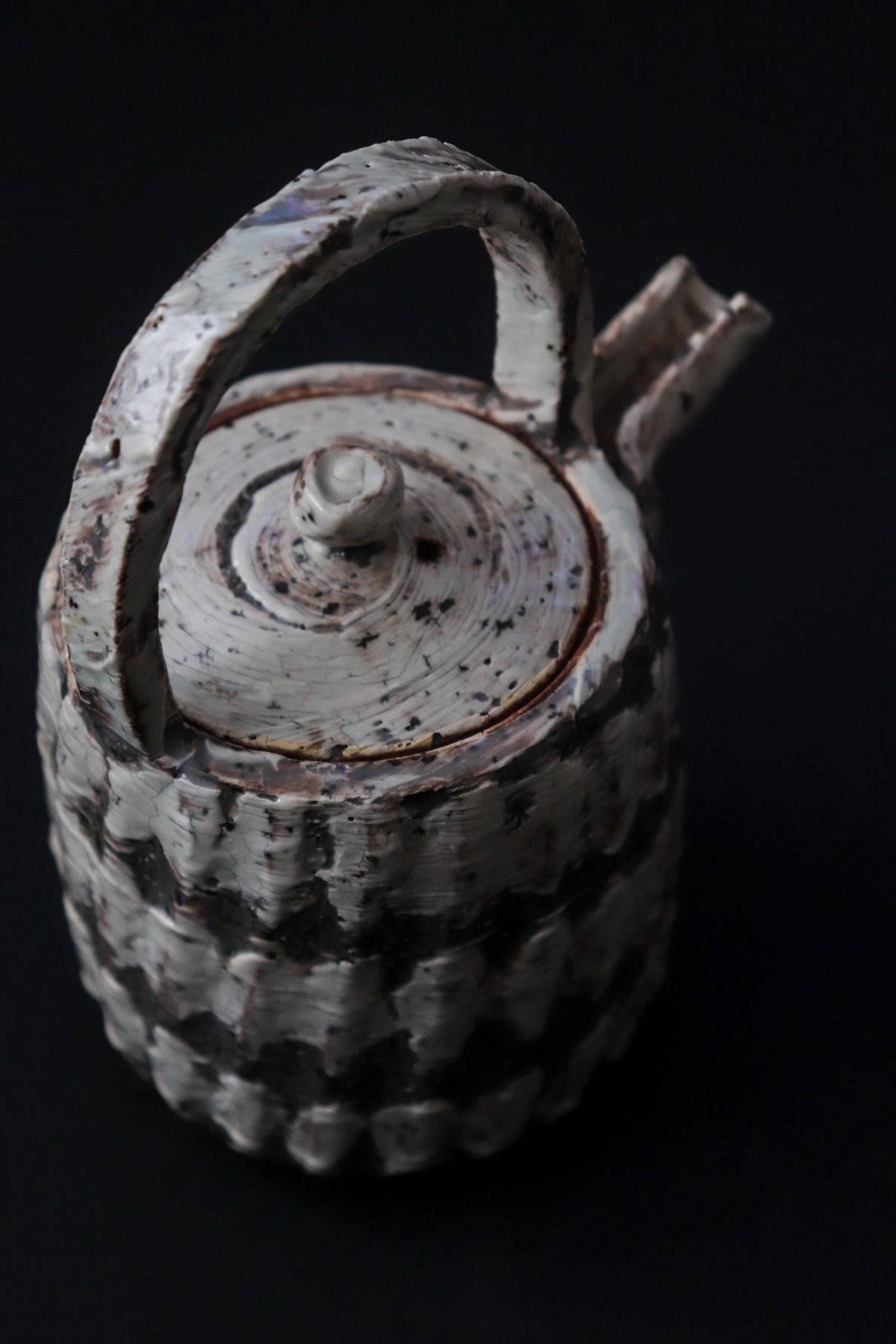 Japanese Ceramic Teapot by Katsuhisa Mizuguchi, Hakeme Brushwork Pottery, Sculptural Kyusu Tea Pot