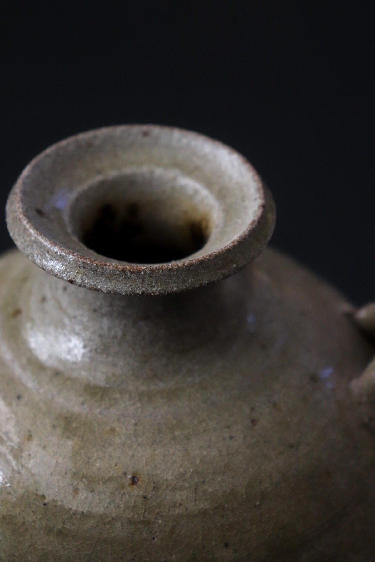 Japanese Vintage Ceramic Vase, Double Handle Pottery Vessel, Rustic Glazed Flower Vase, Wabi Sabi Decor