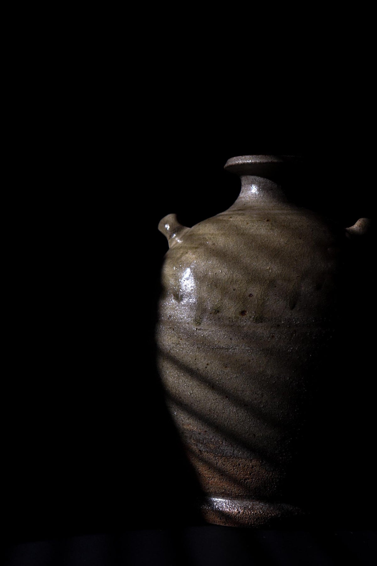 Japanese Vintage Ceramic Vase, Double Handle Pottery Vessel, Rustic Glazed Flower Vase, Wabi Sabi Decor