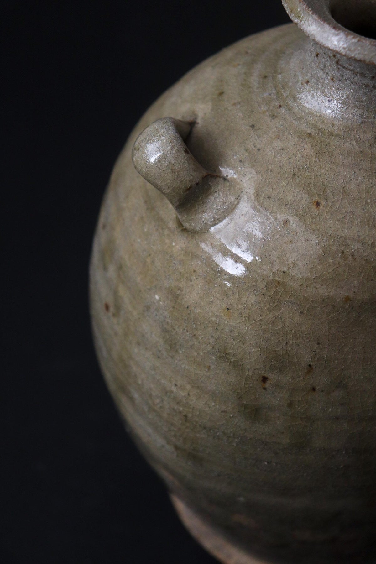 Japanese Vintage Ceramic Vase, Double Handle Pottery Vessel, Rustic Glazed Flower Vase, Wabi Sabi Decor