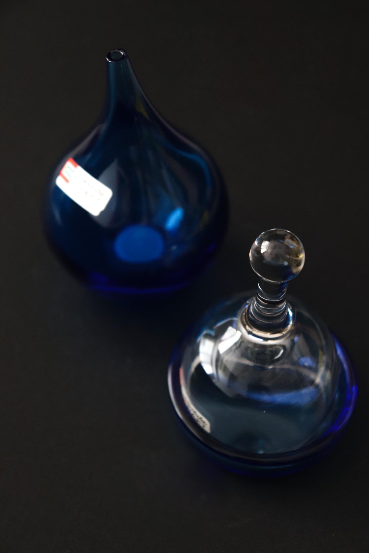 Vintage Noritake Craft Glass Condiment Containers Set of 2, Cobalt Blue and Clear Japanese Glassware, Made in Japan