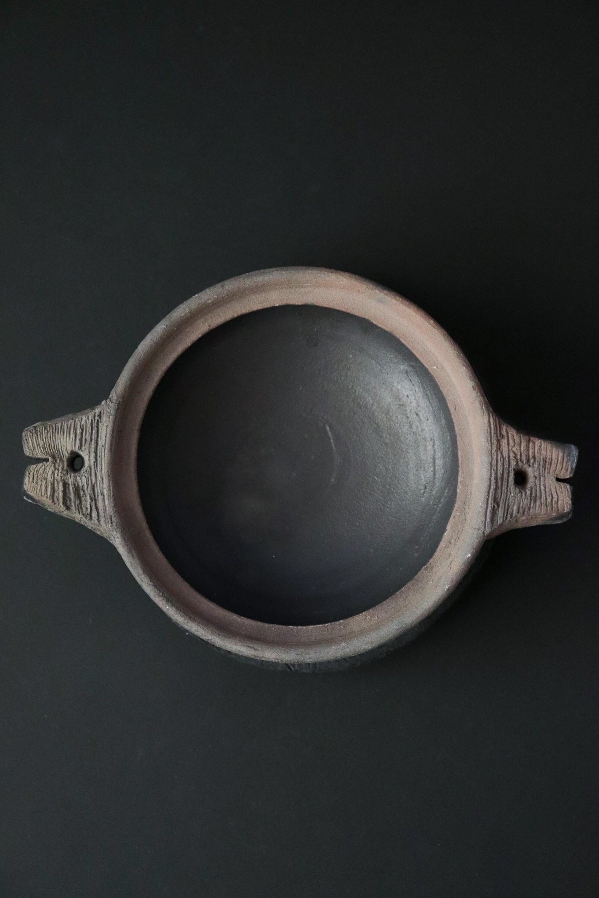 Vintage Jinnai Sakata Japanese Black Ceramic Mini Pot with Trivet, Mashiko Pottery, Double Handle Sculptural Cookware