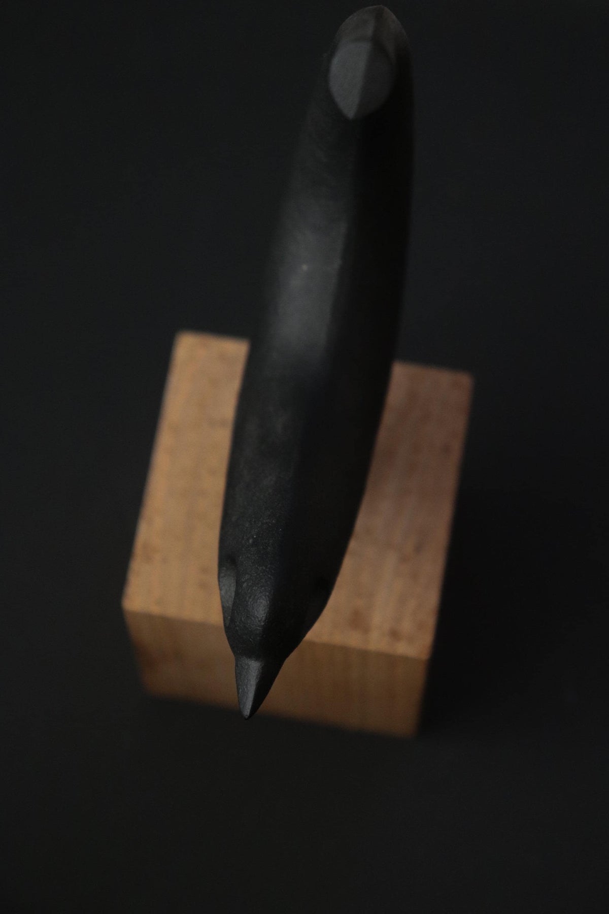 Kamasada Bird U Cast Iron Sculpture, Shotaro Miya Japanese Nambu Ironware, Minimalist Bird Ornament with Wood Base