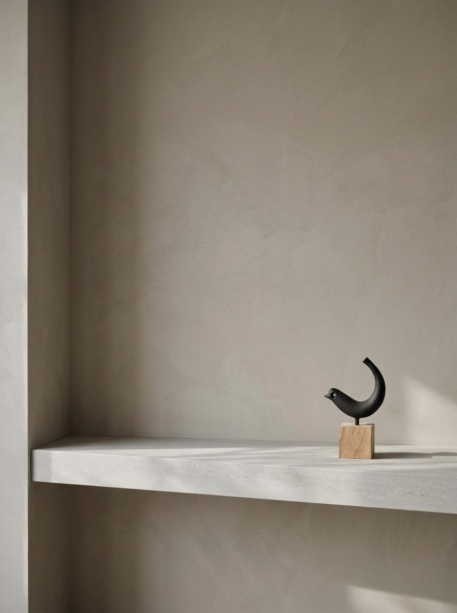 Kamasada Bird U Cast Iron Sculpture, Shotaro Miya Japanese Nambu Ironware, Minimalist Bird Ornament with Wood Base