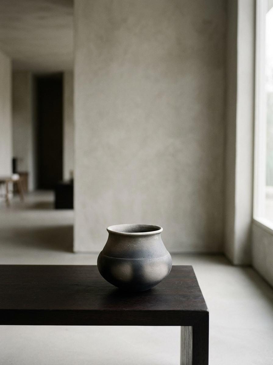 Sotaro Saegusa Japanese Ceramic Vessel, Jomon Inspired Pottery, Black Sculptural Art Object with Wooden Box