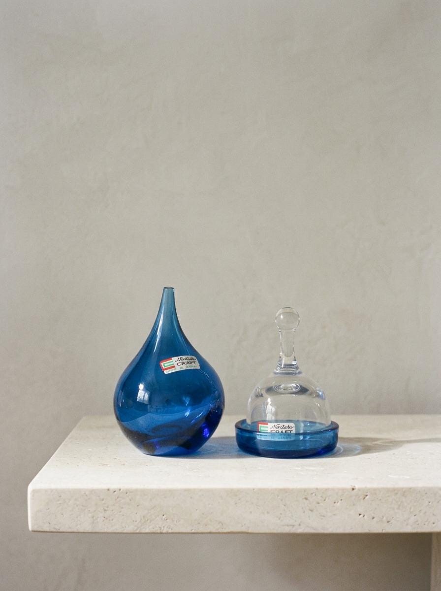 Vintage Noritake Craft Glass Condiment Containers Set of 2, Cobalt Blue and Clear Japanese Glassware, Made in Japan