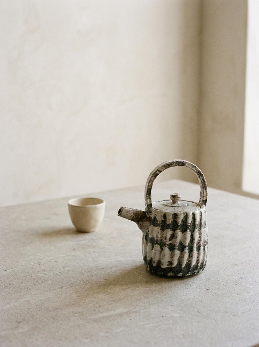 Japanese Ceramic Teapot by Katsuhisa Mizuguchi, Hakeme Brushwork Pottery, Sculptural Kyusu Tea Pot