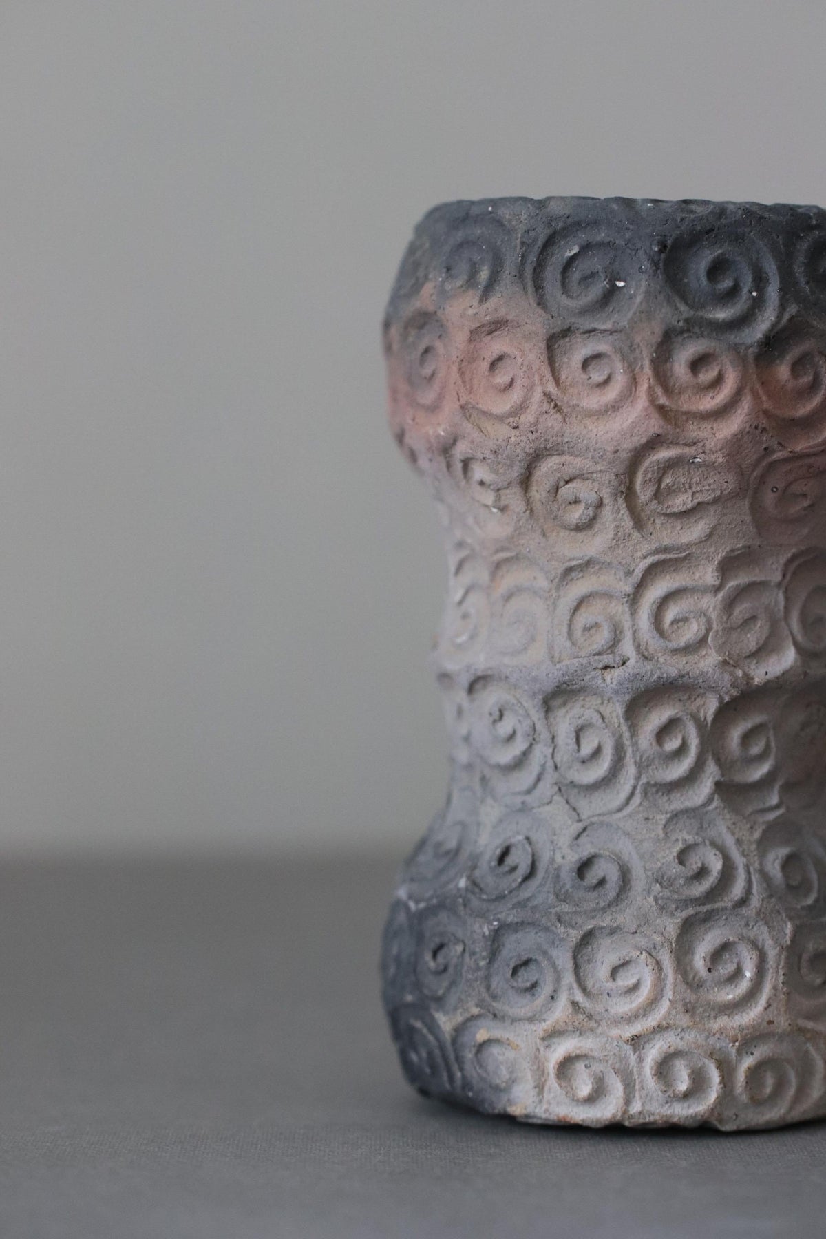 Vintage Jinnai Sakata Japanese Ceramic Sculpture, Mashiko Pottery Object, Spiral Pattern, Wabi Sabi Art