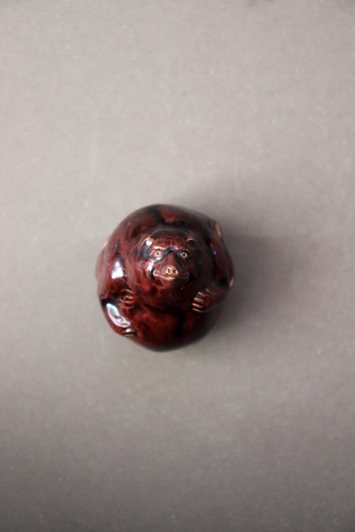 Vintage Japanese Tanuki Incense Container, Signed Kazen Ceramic Kogo, Raccoon Dog Sculpture, Tea Ceremony Art with Wooden Box
