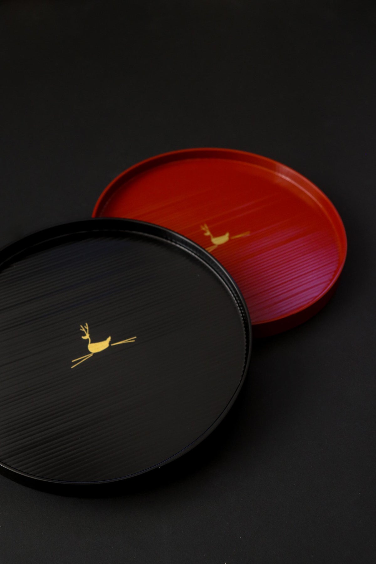 Vintage Zohiko Kyoto Japanese Lacquer Tray, Black Round Serving Tray 22cm, Gold Deer Motif, Japanese Lacquerware