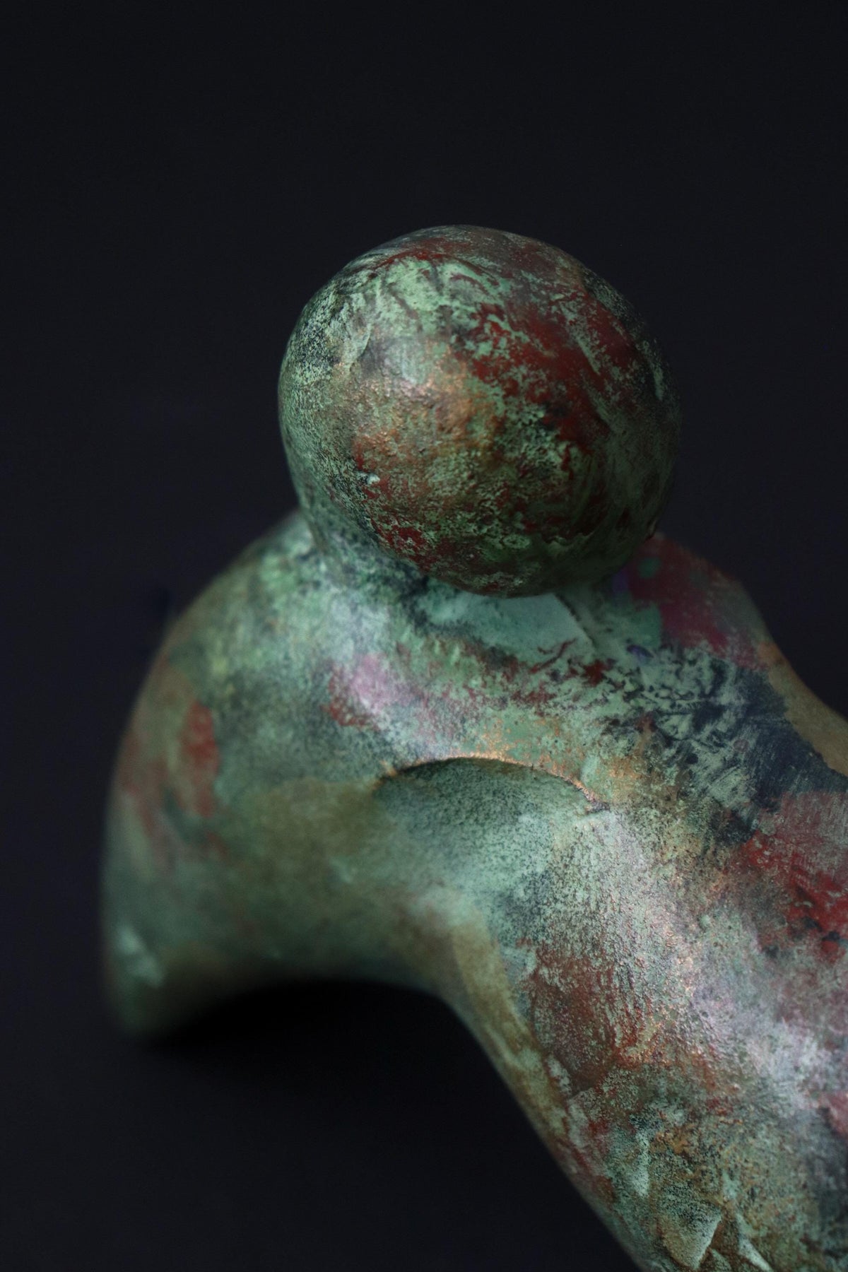 Vintage Sotaro Saegusa Japanese Cast Iron Dog Sculpture, Verdigris Patina, Modernist Zodiac Art Object, Original Box
