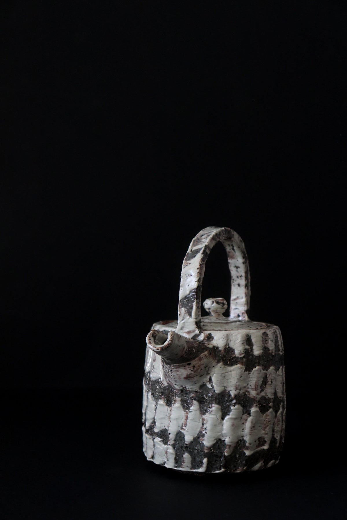 Japanese Ceramic Teapot by Katsuhisa Mizuguchi, Hakeme Brushwork Pottery, Sculptural Kyusu Tea Pot
