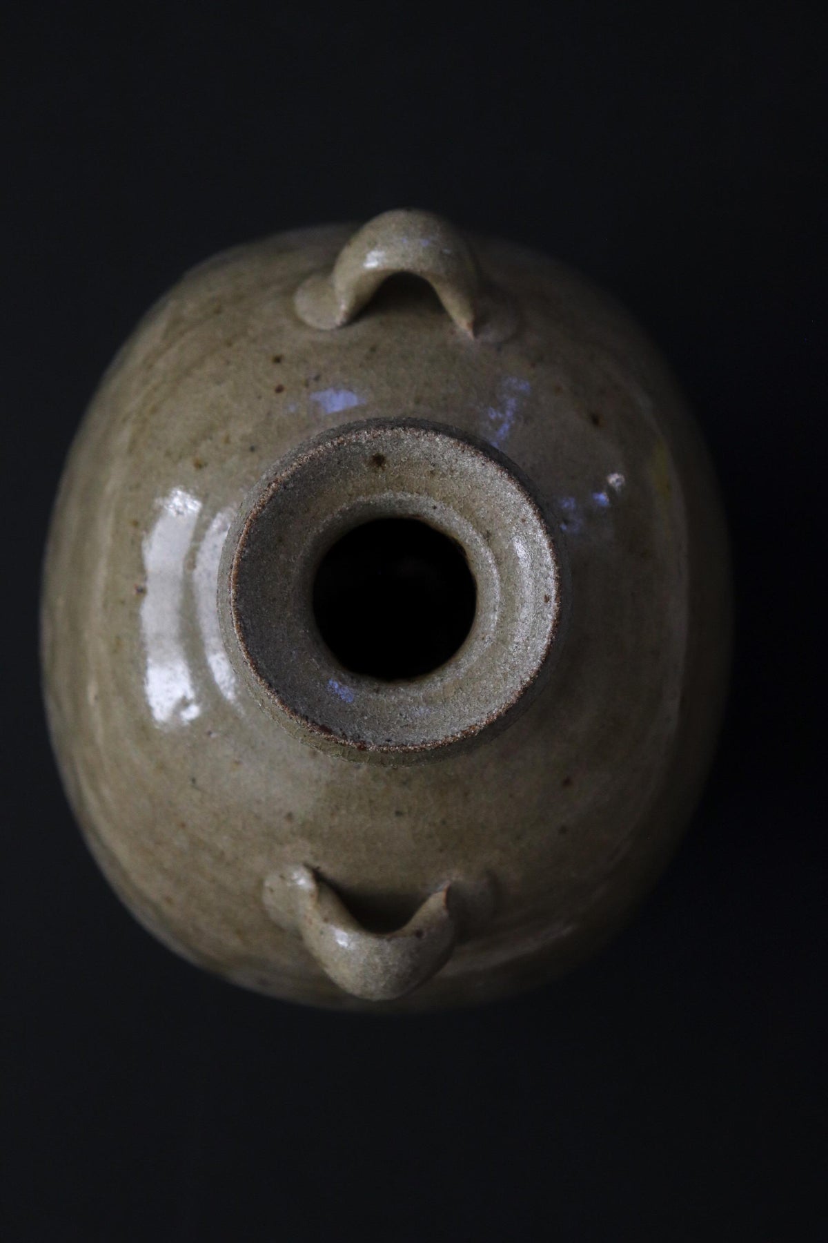 Japanese Vintage Ceramic Vase, Double Handle Pottery Vessel, Rustic Glazed Flower Vase, Wabi Sabi Decor