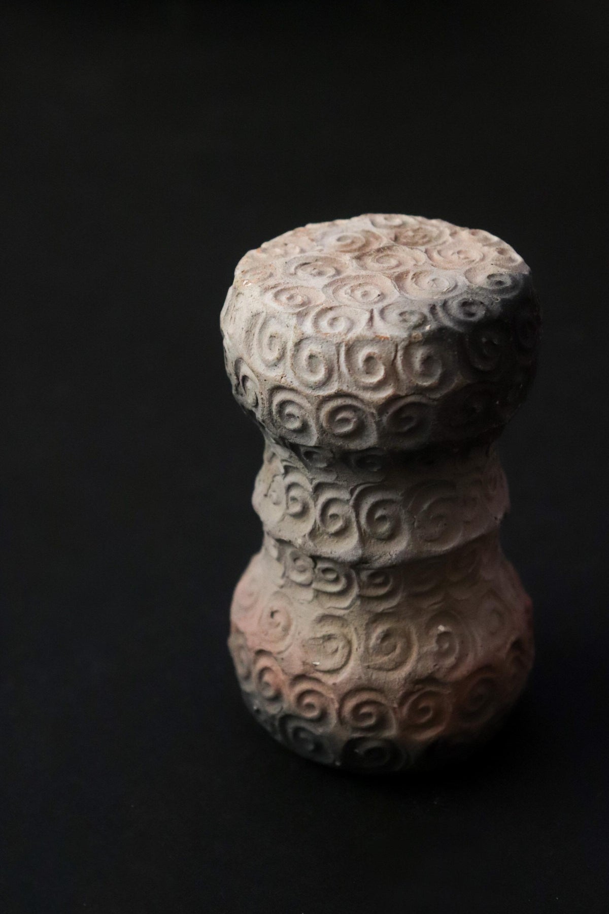 Vintage Jinnai Sakata Japanese Ceramic Sculpture, Mashiko Pottery Object, Spiral Pattern, Wabi Sabi Art