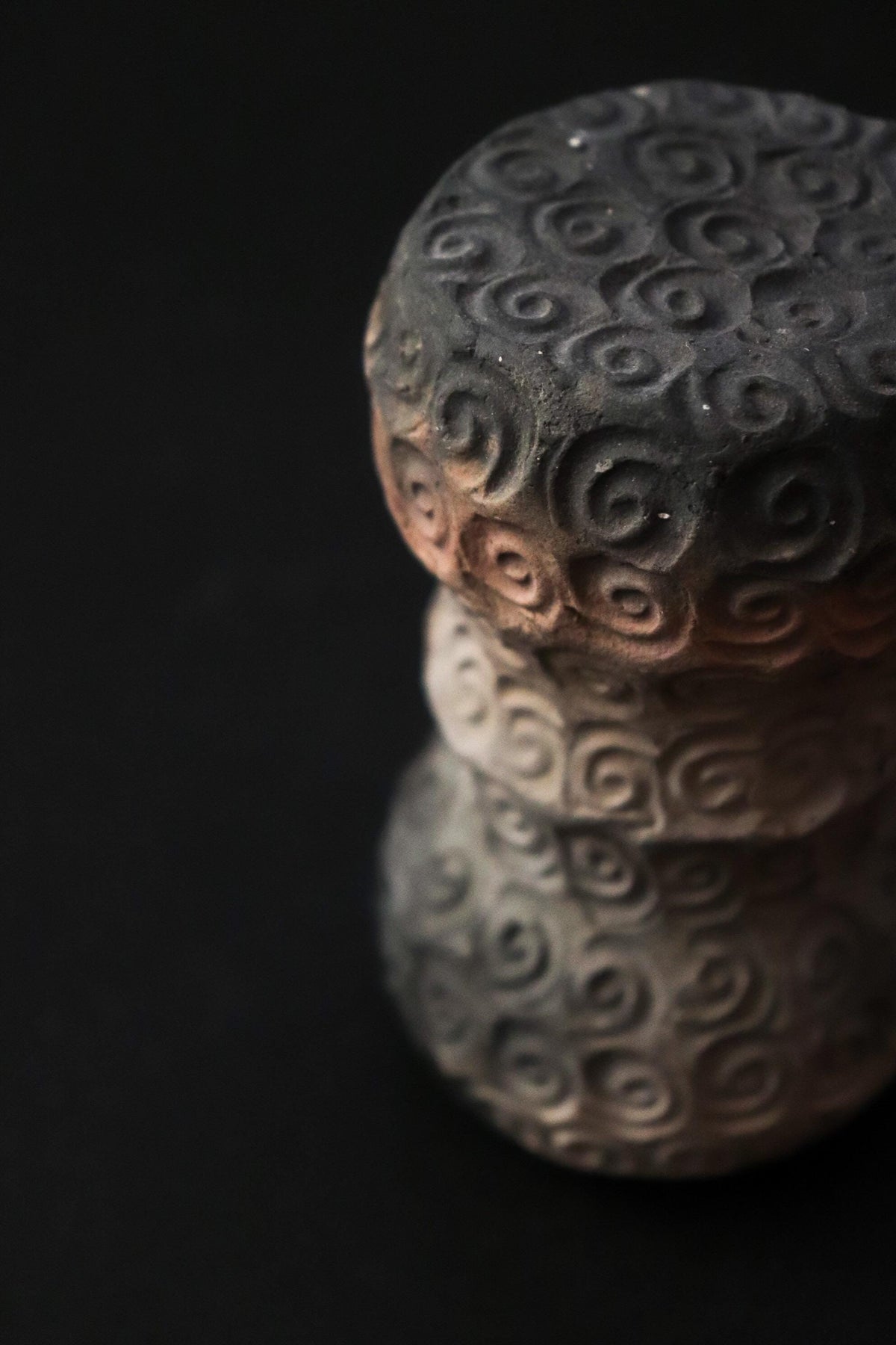 Vintage Jinnai Sakata Japanese Ceramic Sculpture, Mashiko Pottery Object, Spiral Pattern, Wabi Sabi Art