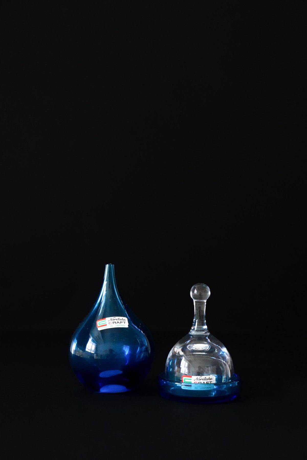 Vintage Noritake Craft Glass Condiment Containers Set of 2, Cobalt Blue and Clear Japanese Glassware, Made in Japan