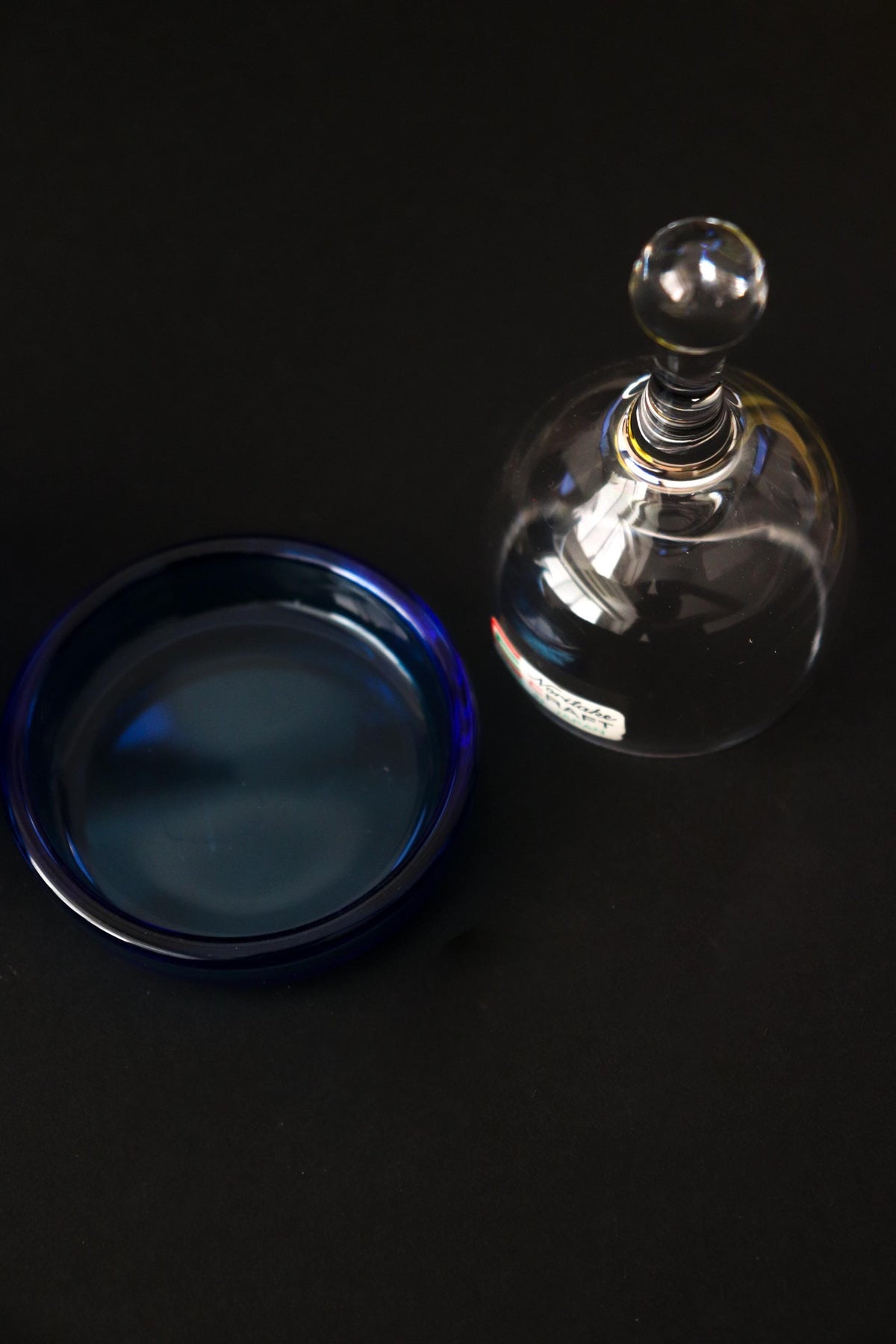 Vintage Noritake Craft Glass Condiment Containers Set of 2, Cobalt Blue and Clear Japanese Glassware, Made in Japan