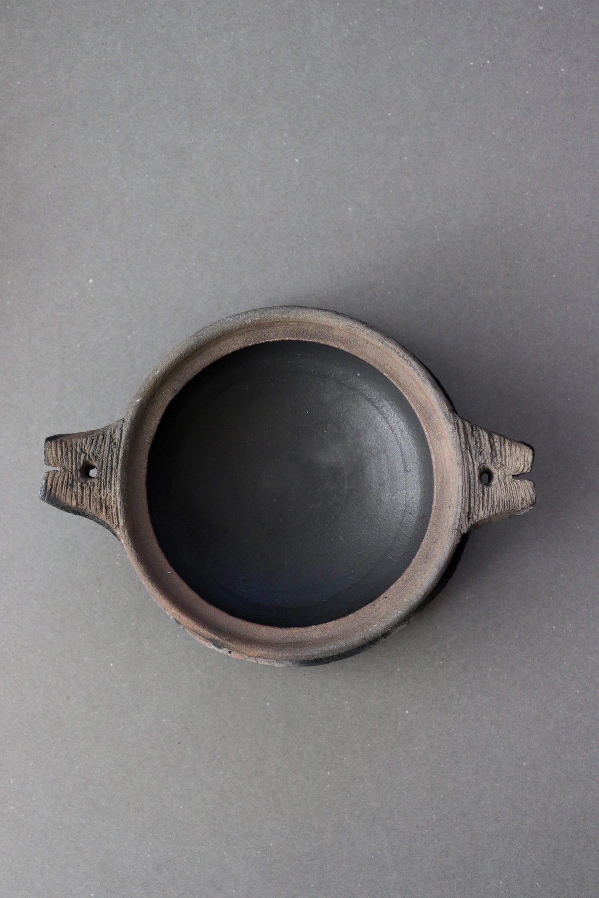 Vintage Jinnai Sakata Japanese Black Ceramic Mini Pot with Trivet, Mashiko Pottery, Double Handle Sculptural Cookware