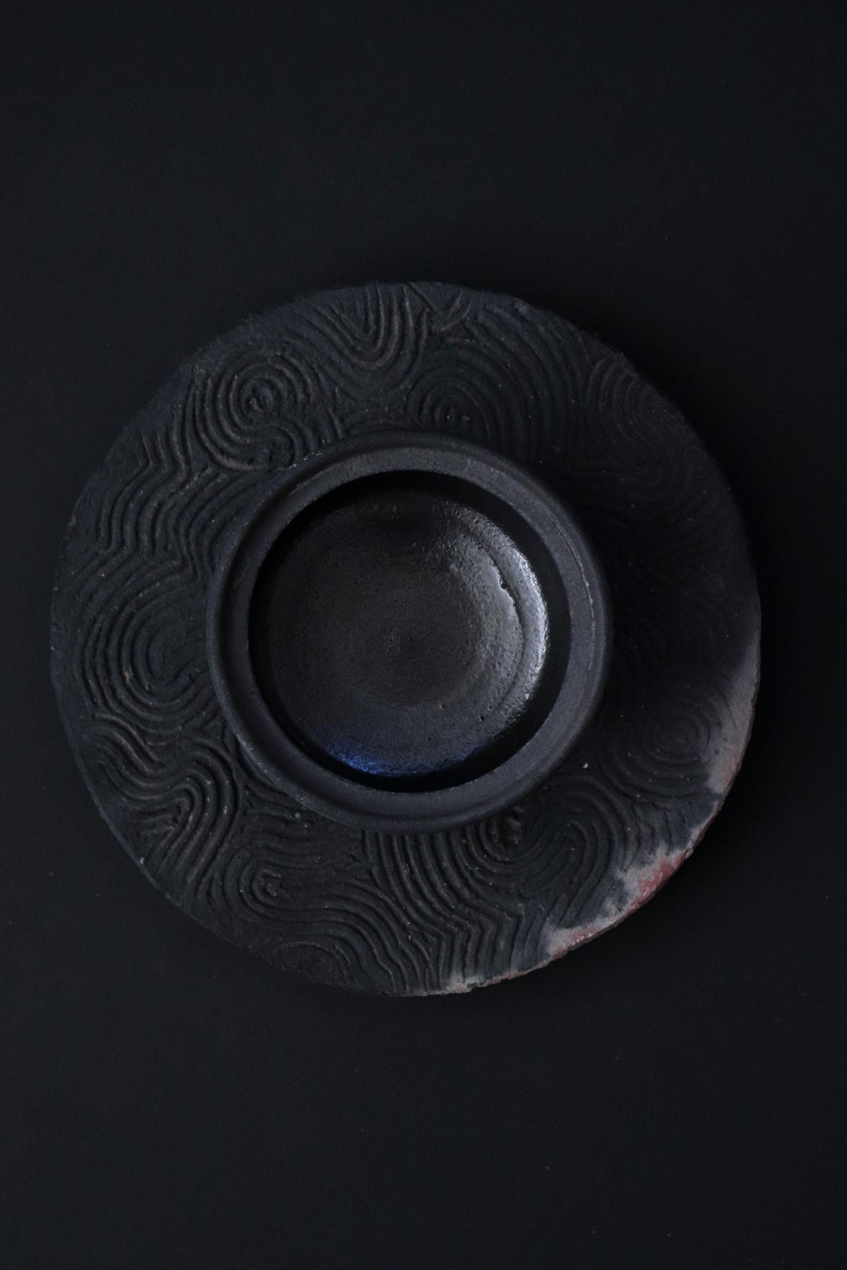 Vintage Jinnai Sakata Mashiko Pottery Bowl and Ceramic Trivet Set, Japanese Black Stoneware, Sculptural Art Object