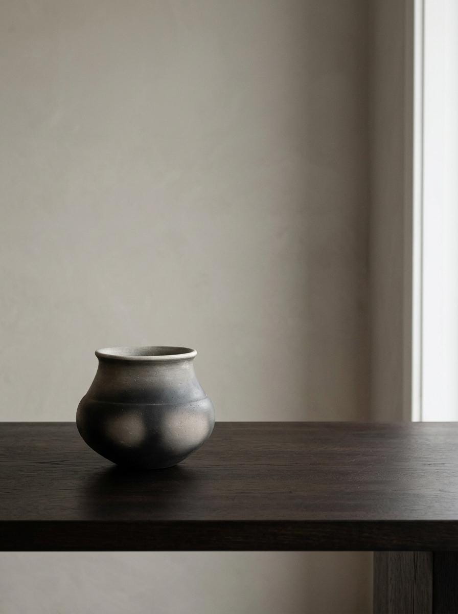 Sotaro Saegusa Japanese Ceramic Vessel, Jomon Inspired Pottery, Black Sculptural Art Object with Wooden Box