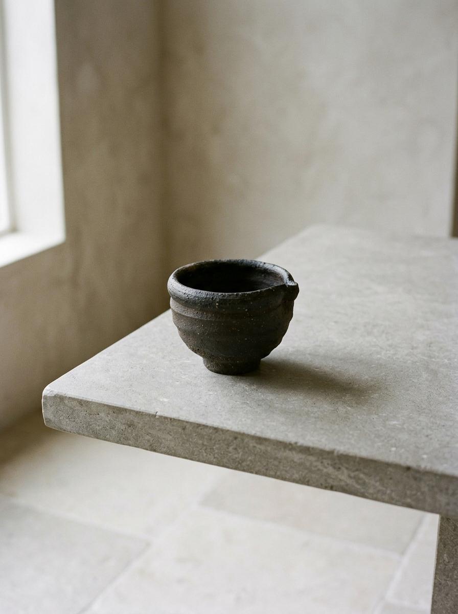 Vintage Jinnai Sakata Japanese Black Ceramic Bowl, Mashiko Pottery, Sculptural Stoneware Vessel, Wabi Sabi Art