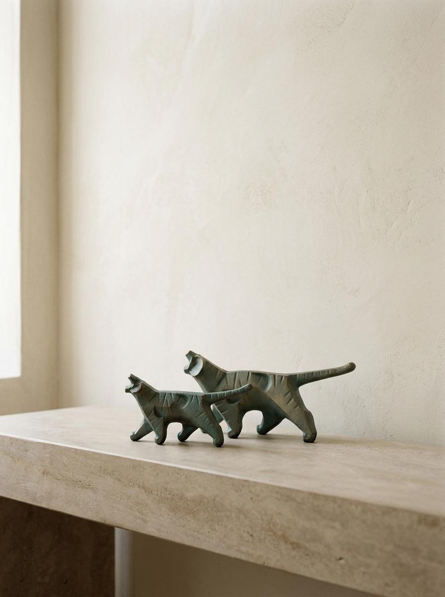 Sotaro Saegusa Bronze Tiger Sculpture Set, Japanese Parent and Cub Art, Han'ei Prosperity, Vintage Style Decor