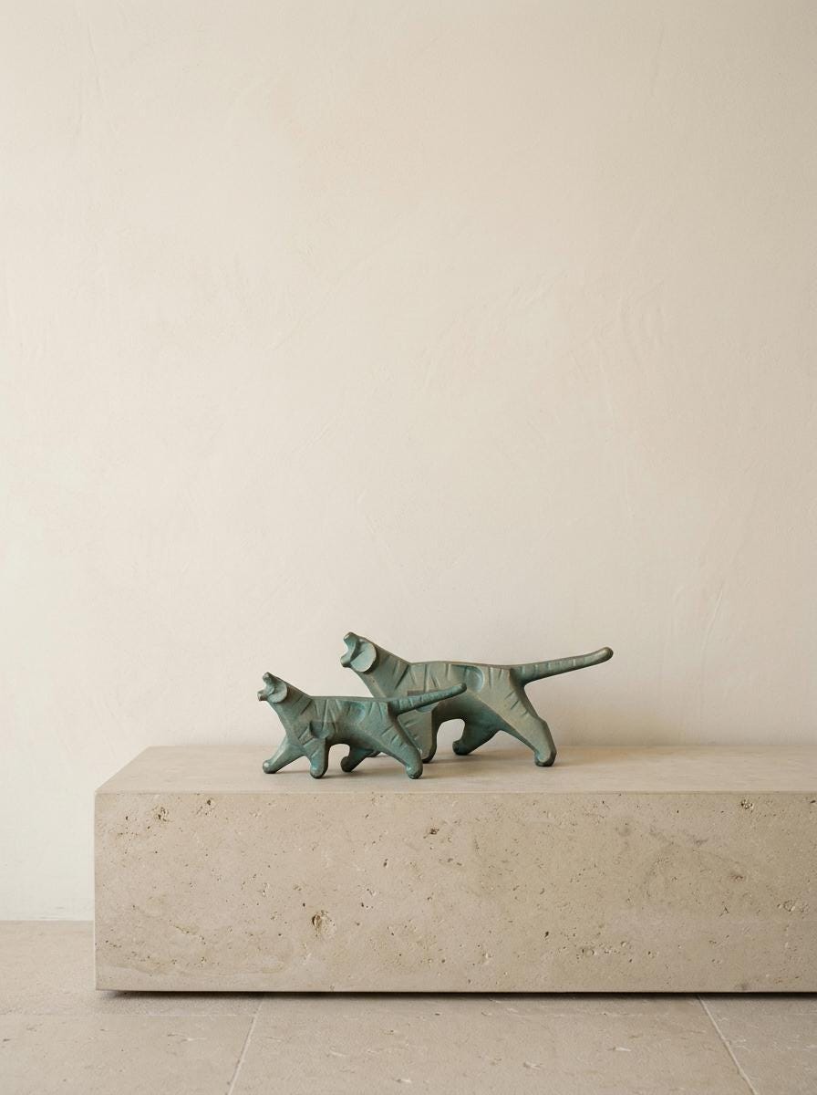 Sotaro Saegusa Bronze Tiger Sculpture Set, Japanese Parent and Cub Art, Han'ei Prosperity, Vintage Style Decor