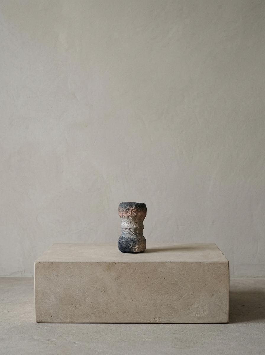 Vintage Jinnai Sakata Japanese Ceramic Sculpture, Mashiko Pottery Object, Spiral Pattern, Wabi Sabi Art