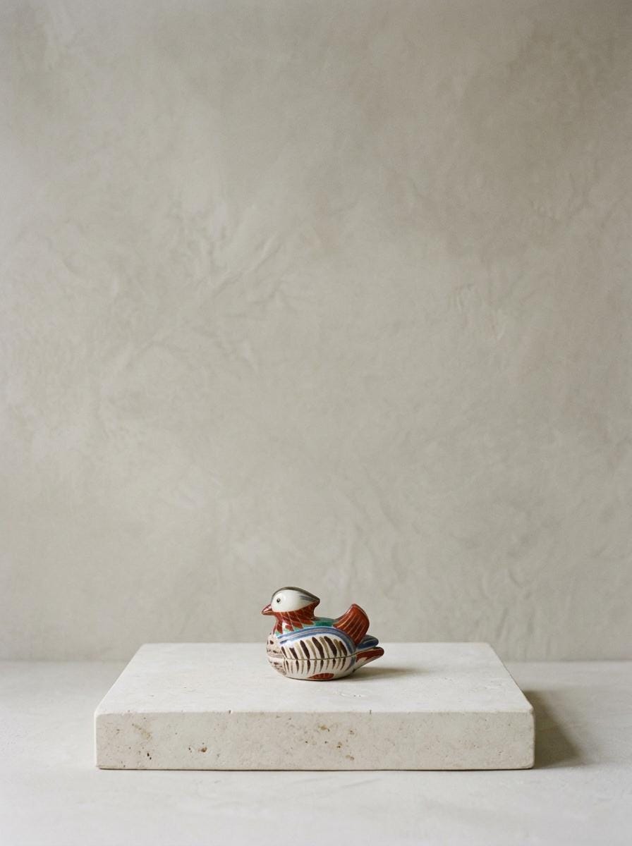 Japanese Mandarin Duck Kogo Incense Box, Omuro Kiln Style, Colorful Ceramic Bird Sculpture, Tea Ceremony Art